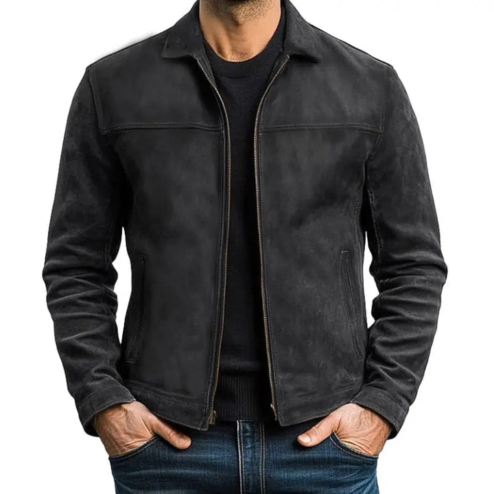 Black men's classic zipper jacket, a versatile outerwear piece with a modern fit for casual style.