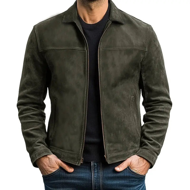 Brown men's classic zipper jacket, a timeless and versatile outerwear choice for men's fashion.
