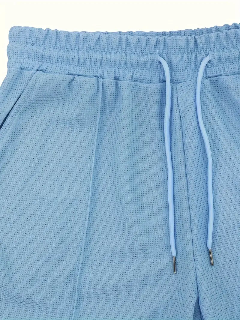 Stylish men's shirt shorts set, a comfortable and modern classic zipper outfit for summer.