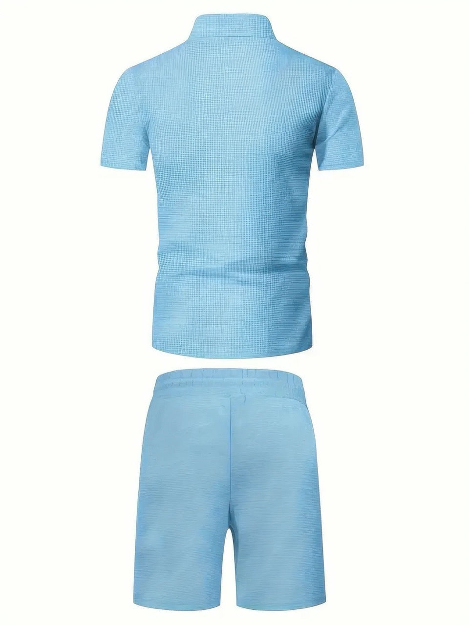 Men's coordinated shirt & shorts set. This stylish zipper top and matching bottoms create a modern casual look.