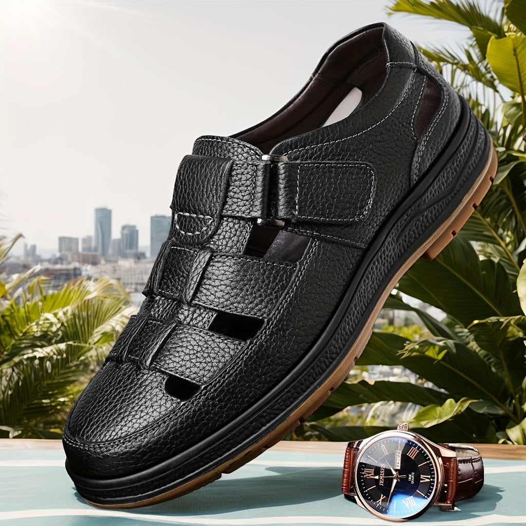 Protective men's closed-toe sandals, breathable, offering superior grip and comfort for summer activities.