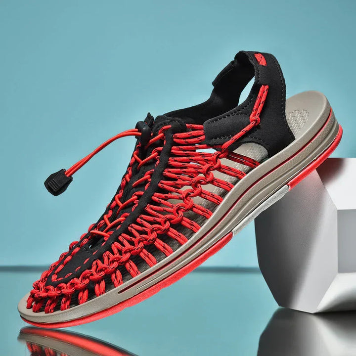 Modern men's closed toe summer sandals feature adjustable straps for a custom fit, great for active outdoor lifestyle.