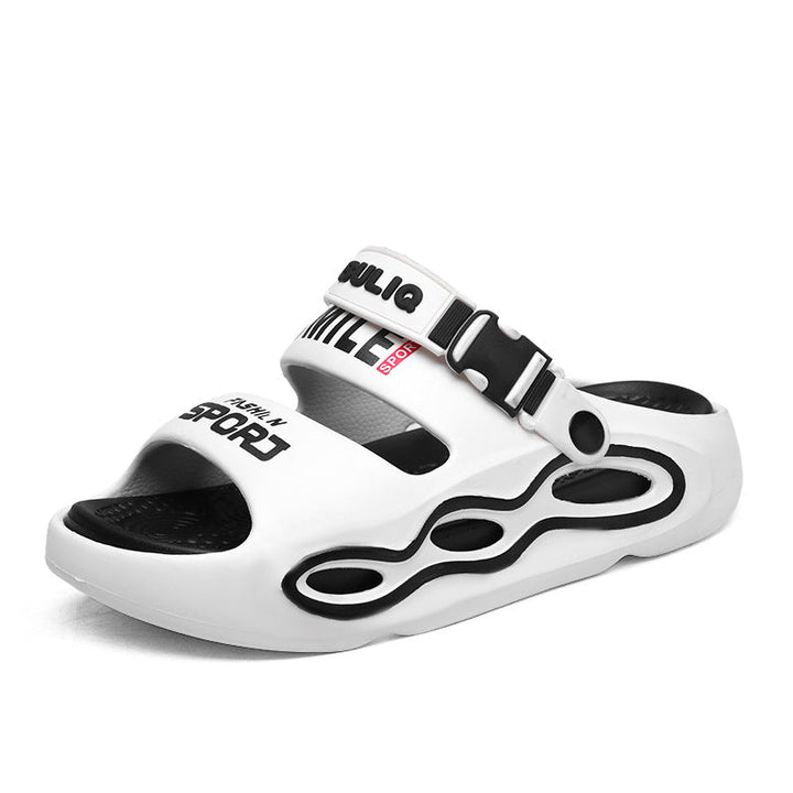 Men's colorblock beach sandals. Breathable platform summer slides with adjustable strap, ideal for outdoor comfort.