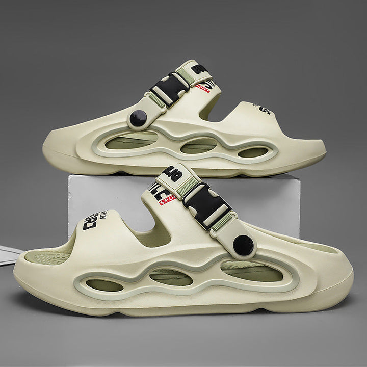 Comfortable men's summer slides, colorblock design. Breathable platform sandals perfect for beach & casual wear.