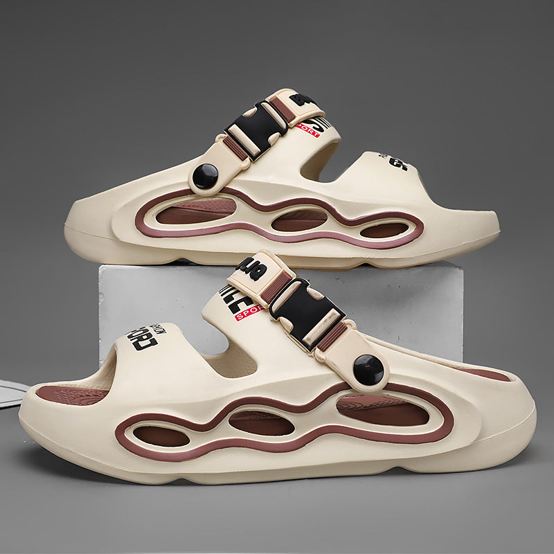 Cool men's colorblock sandals. Breathable summer platform slides with adjustable strap for casual and beach adventures.