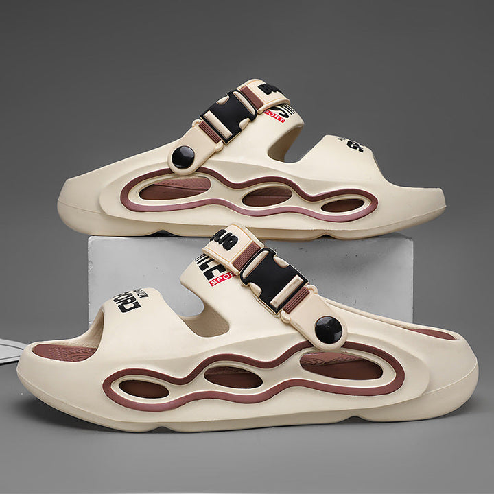 Cool men's colorblock sandals. Breathable summer platform slides with adjustable strap for casual and beach adventures.