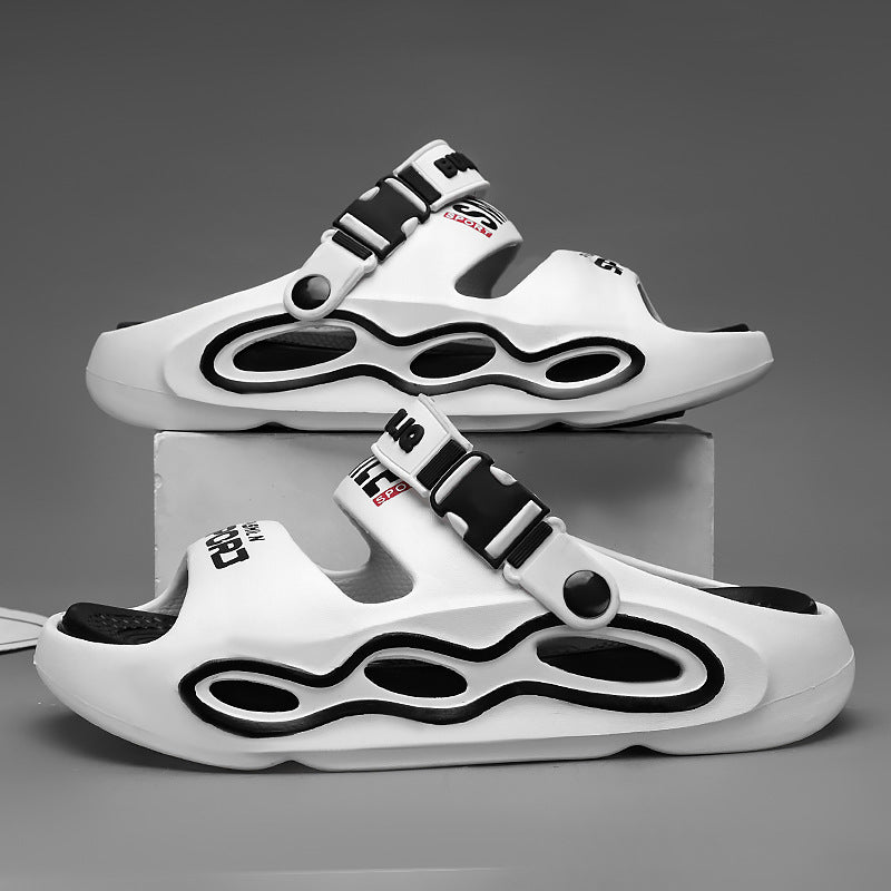 Breathable men's colorblock platform sandals. Comfortable summer slides with adjustable strap for casual style.