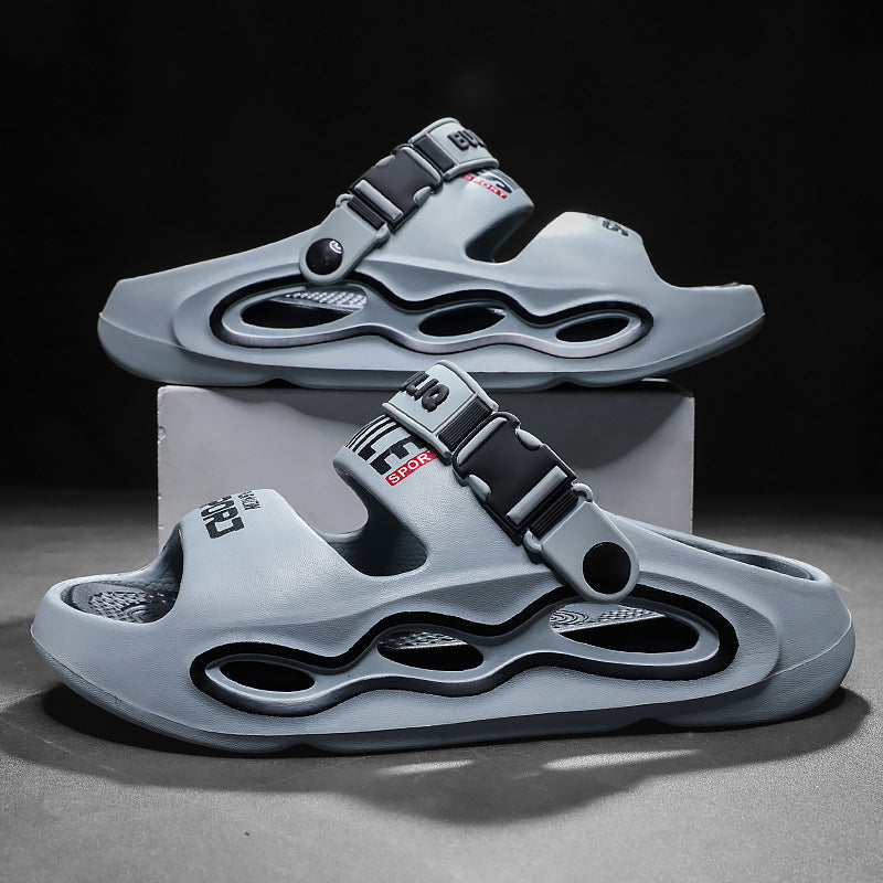 Comfortable men's colorblock platform sandals. Breathable summer slides with adjustable strap, perfect casual footwear.