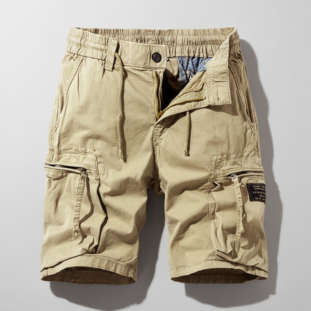 Men's combat cargo work shorts with multi-pockets, elastic waist, durable for utility and casual summer wear.
