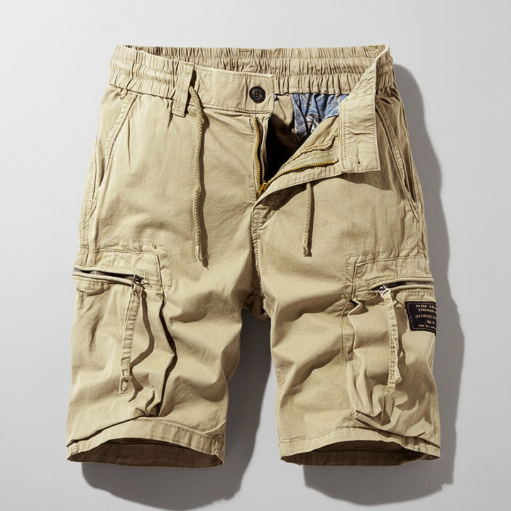 Men's combat cargo work shorts with multi-pockets, elastic waist, durable for utility and casual summer wear.