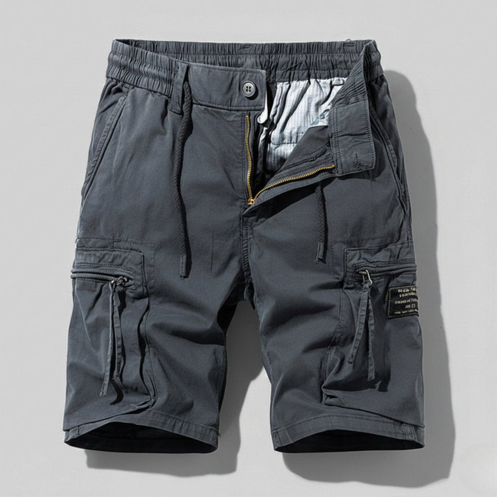Durable men's work cargo shorts, combat style with multi-pockets and elastic waist, ideal for tough tasks.