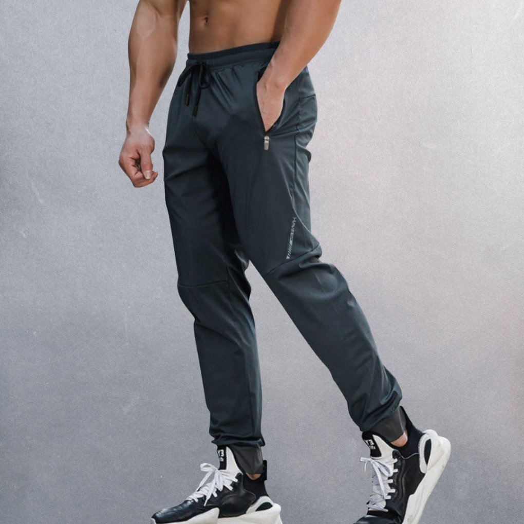 Men's comfortable active sports pants, elastic waist, ideal for workouts, travel, and casual everyday wear.