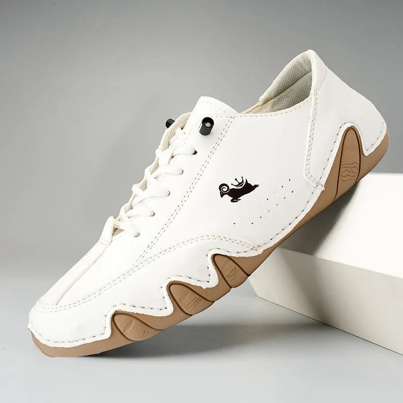 Men's comfortable balance walking shoes in brown, offering daily orthopedic support & versatile style.