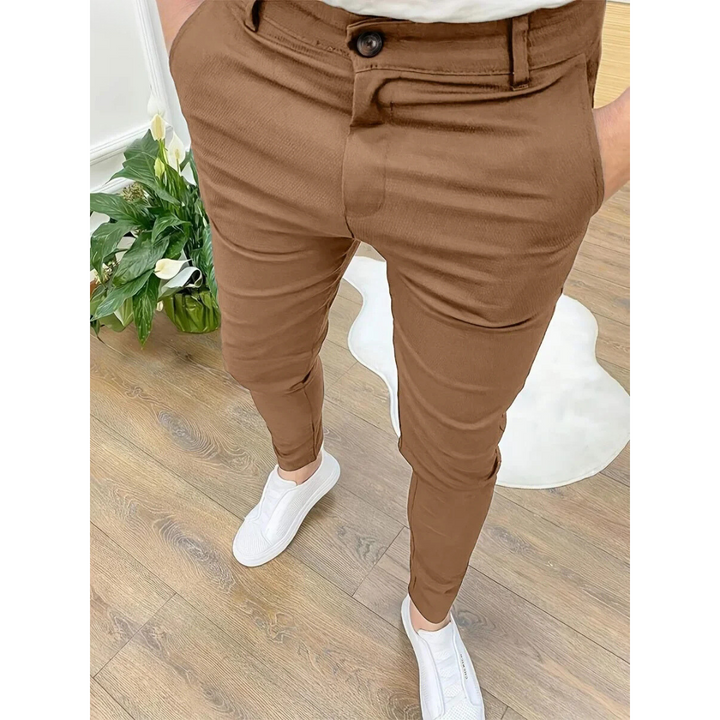 All-season men's comfortable chino trousers, versatile for work, casual, or smart everyday styling.