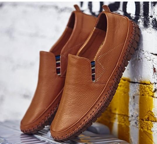 Men's flexible slip-on walking shoes in motion, demonstrating comfort & support for daily walks & errands.