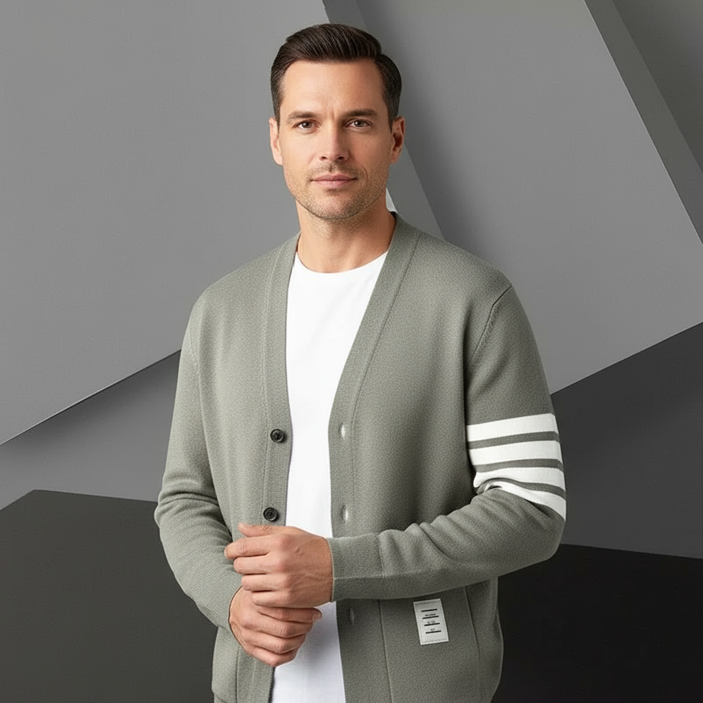 Stylish men's button-up cardigan in a tailored fit. Ideal fall & winter layering piece for smart casual outfits.