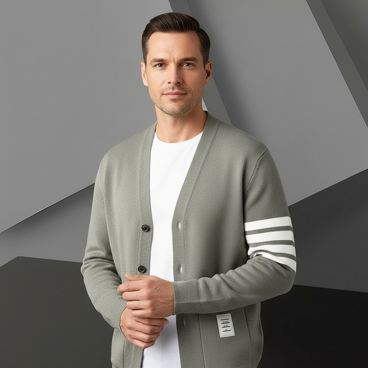 Stylish men's button-up cardigan in a tailored fit. Ideal fall & winter layering piece for smart casual outfits.
