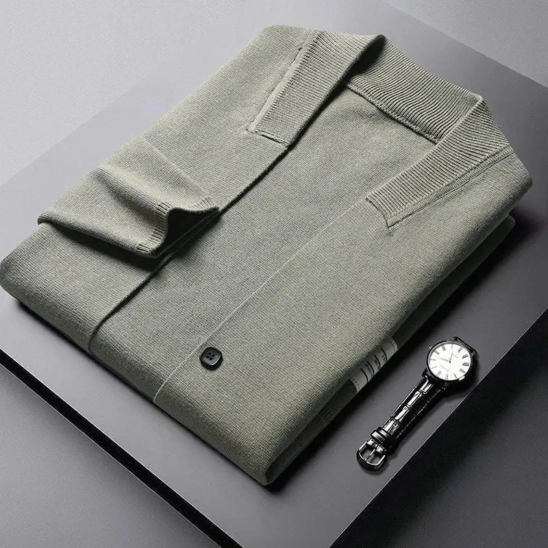 Tailored fit men's button-up cardigan for a smart casual look. Comfortable long sleeve menswear, great for any occasion.