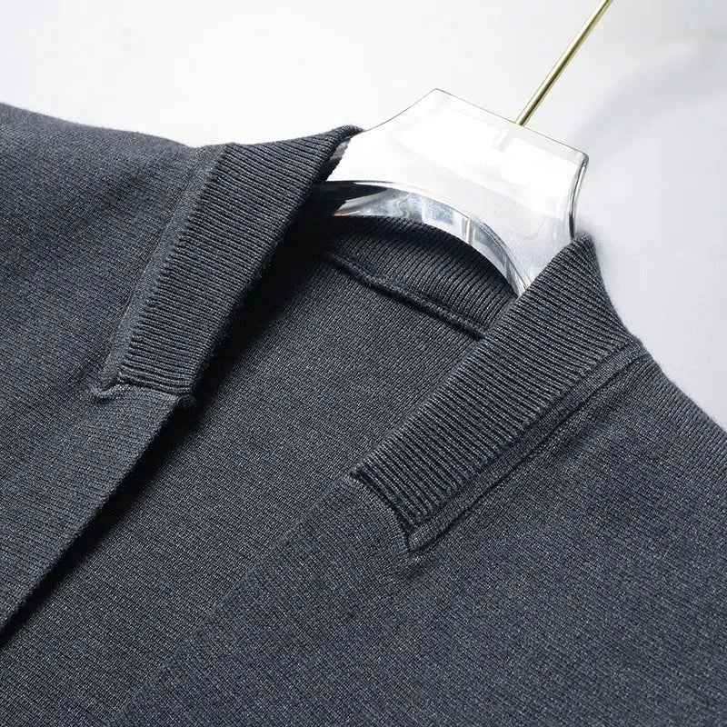 Versatile men's button-up cardigan, an essential layering piece for comfortable fall and winter menswear fashion.
