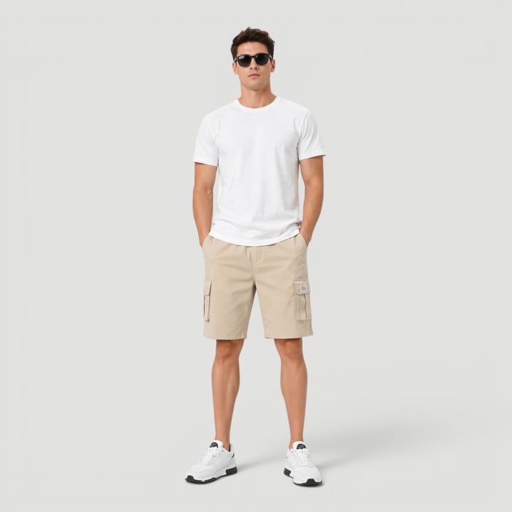 Men's comfortable cargo shorts with drawstring waist & multiple pockets, ideal for casual everyday wear.
