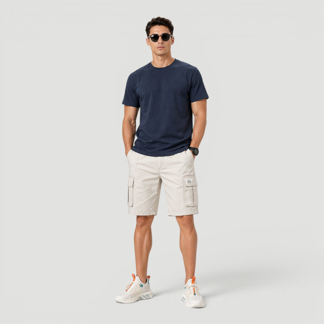 Everyday men's utility cargo shorts with adjustable drawstring, ample pockets, great for active casual wear.