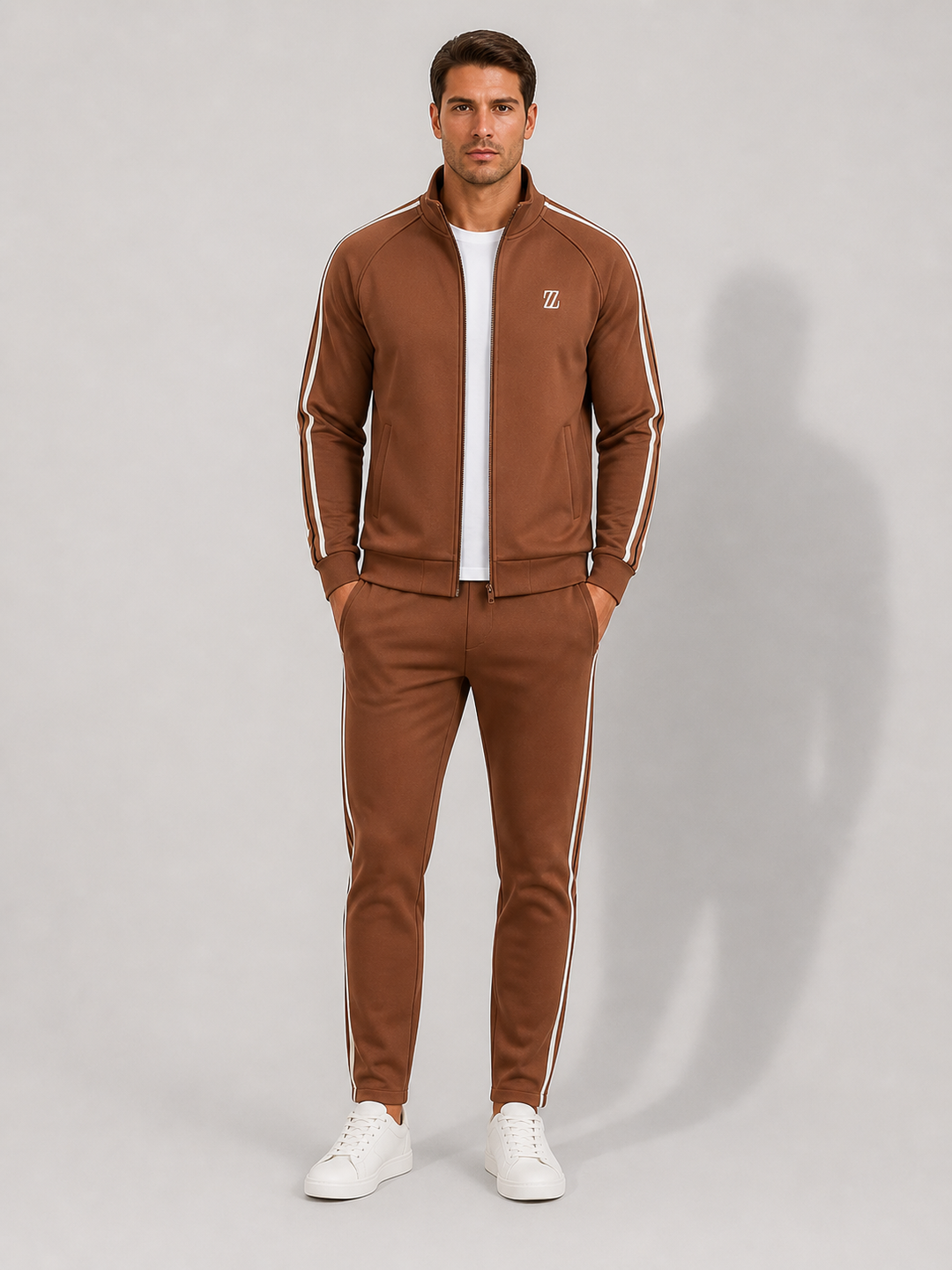 Men's comfortable casual grey tracksuit, a stylish two-piece set for everyday loungewear.