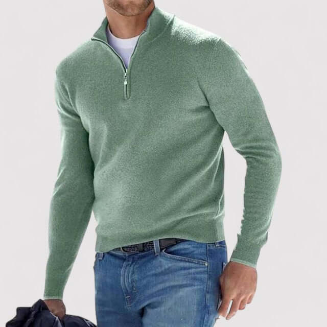 Versatile men's long sleeve half-zip sweater, perfect for casual wear or a layered autumn look.