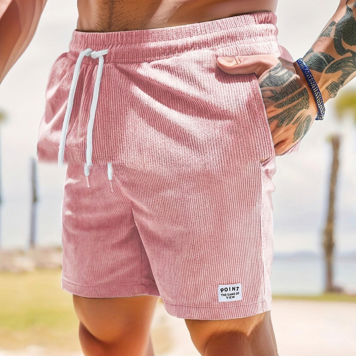 Men's fashion beach shorts, stylish lace-up drawstring, straight leg, and relaxed fit.