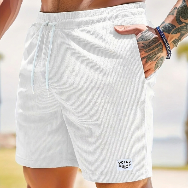 Breathable men's drawstring shorts, featuring a lace-up front & comfortable straight leg fit.