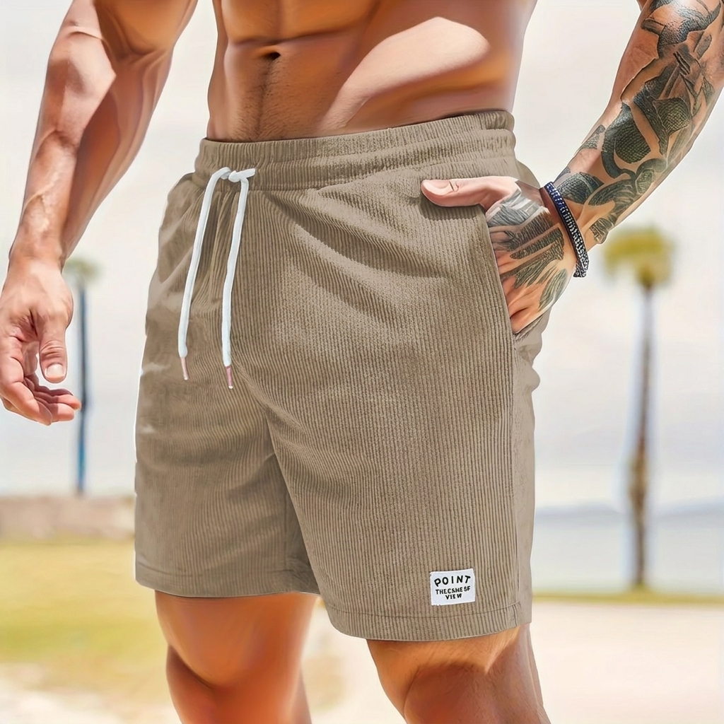 Classic men's lace-up drawstring shorts, comfortable relaxed fit for warm weather fashion.