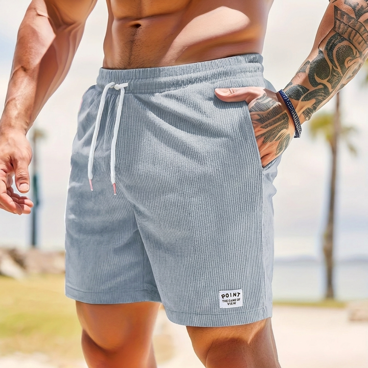 Lightweight men's casual shorts, adjustable lace-up drawstring, perfect for summer outings.