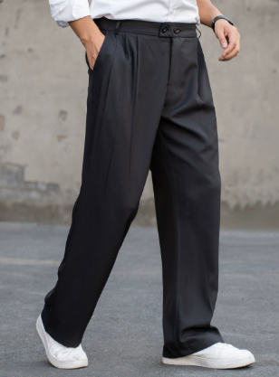 Men's comfortable navy blue loose fit trousers for relaxed everyday casual wear and versatile style.