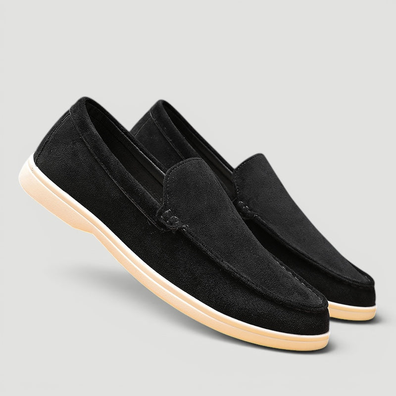 Gray casual slip-on loafers for men, offering everyday comfort & versatile smart casual fashion.