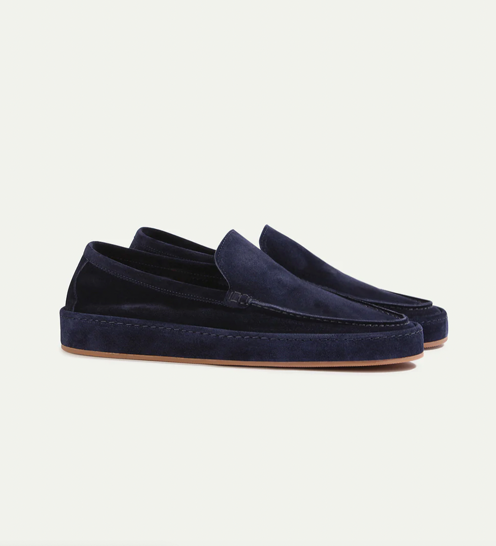 Tan men's slip-on loafers, comfortable casual shoes for summer and spring everyday style.