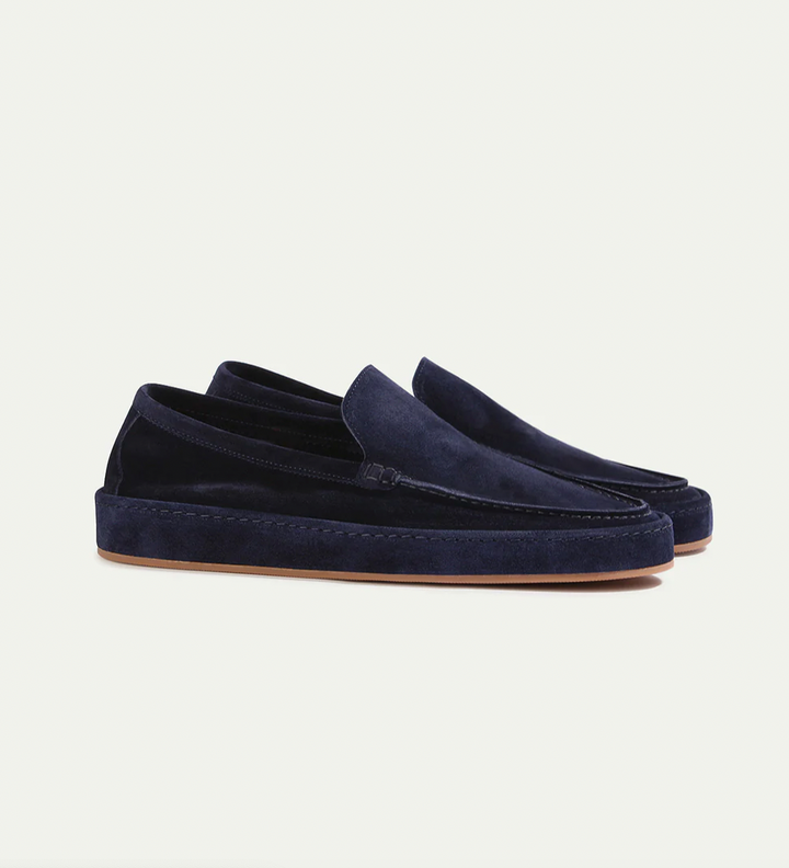 Tan men's slip-on loafers, comfortable casual shoes for summer and spring everyday style.