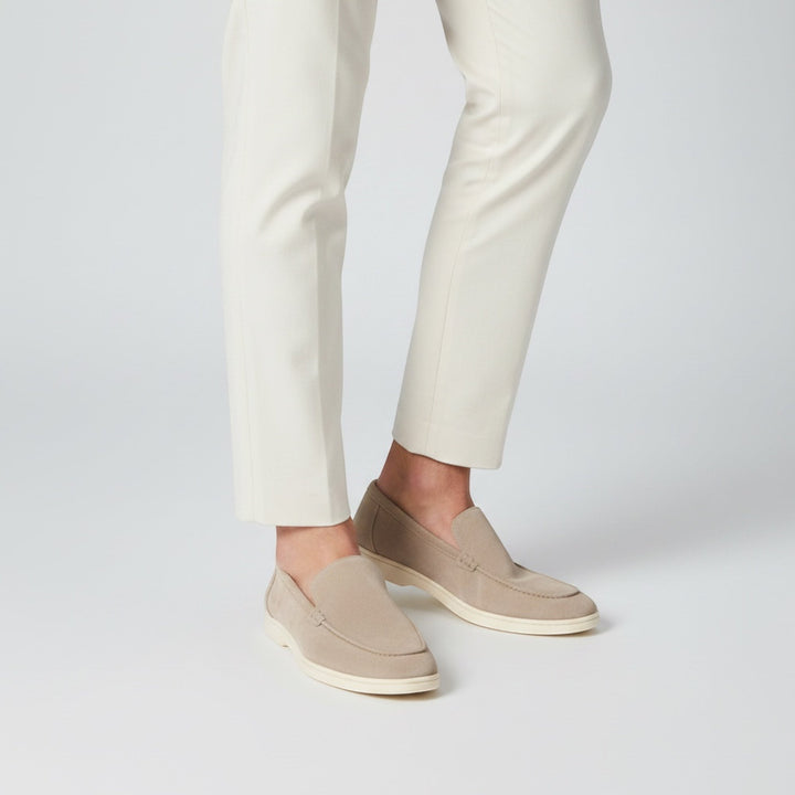Top view of men's elegant slip-on loafers, showcasing summer style.