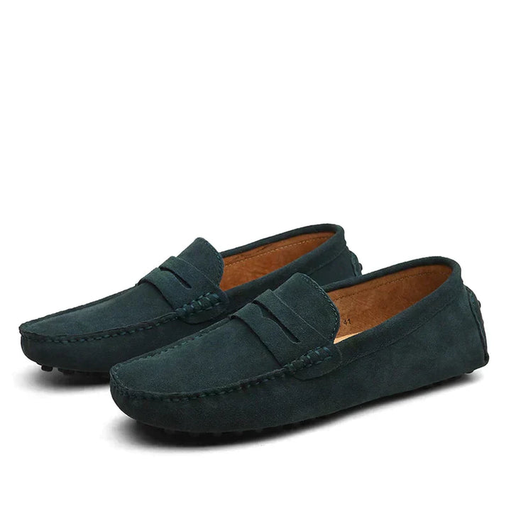 Front view of men's comfortable slip-on loafers, showcasing quality and relaxed style.