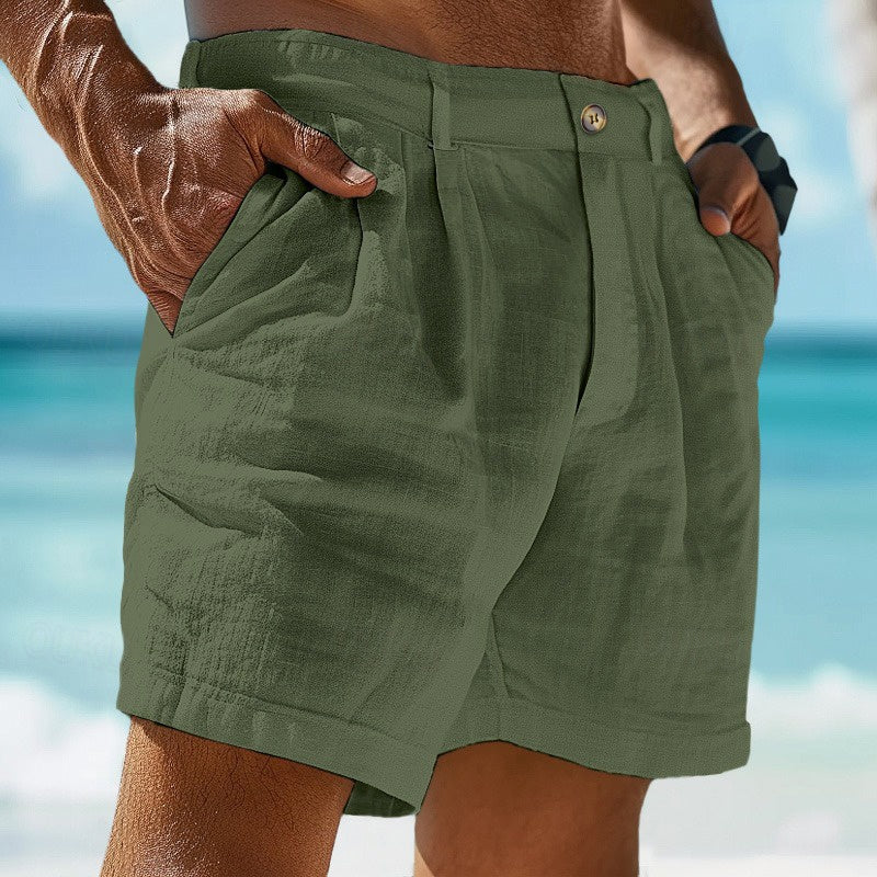 Stylish men's beige chino shorts, perfect for summer fashion, beach outings, or comfortable casual wear.