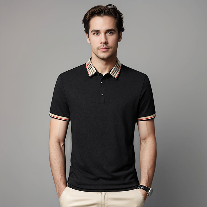 Men's Contrast Collar Polo Shirt: Smart Casual Style & Modern Fit. Short sleeve versatile top for men's fashion.