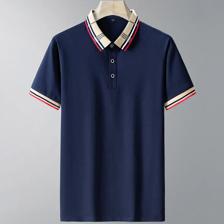 Classic men's fashion polo shirt with a unique contrast collar. A versatile top for a refined casual style.