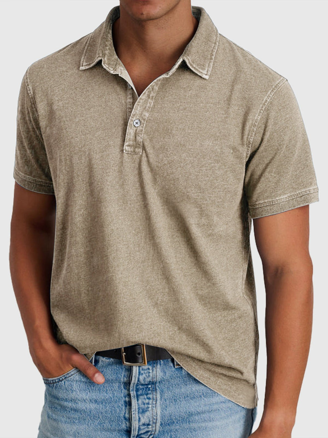 Men's fashion short sleeve cotton polo shirt. Casual style with a button closure, polo collar, and regular fit.