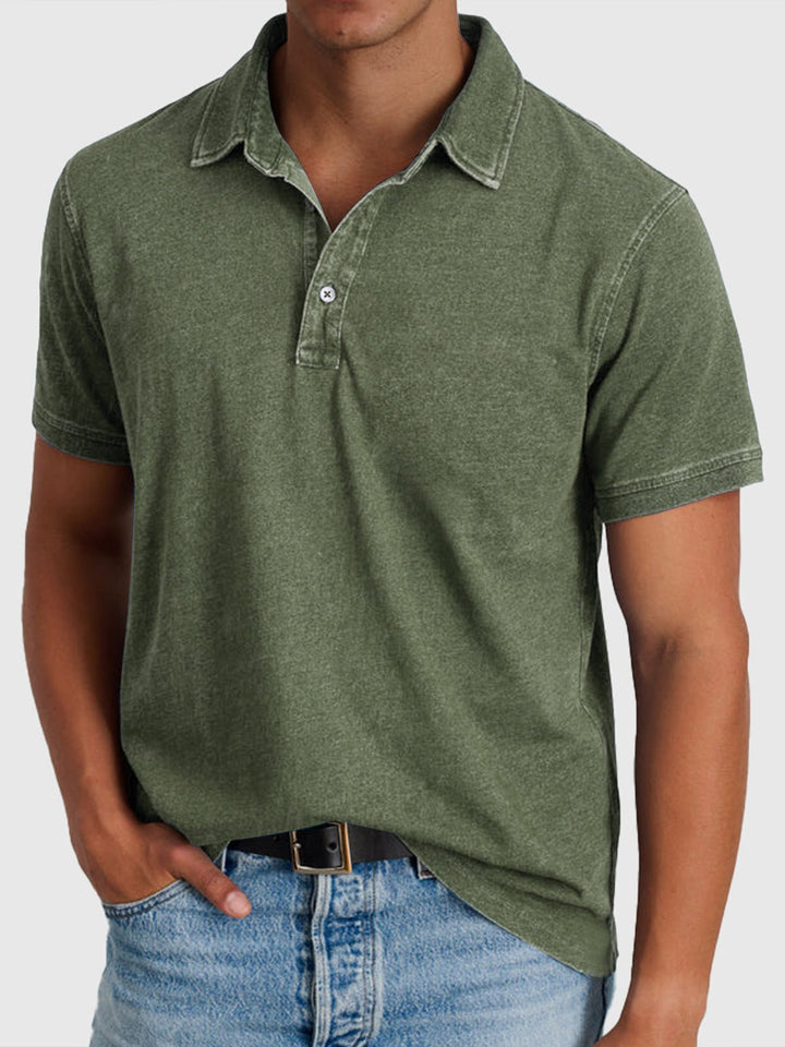 Stylish men's cotton short sleeve polo shirt with button-up front and classic collar. Perfect for casual wear.