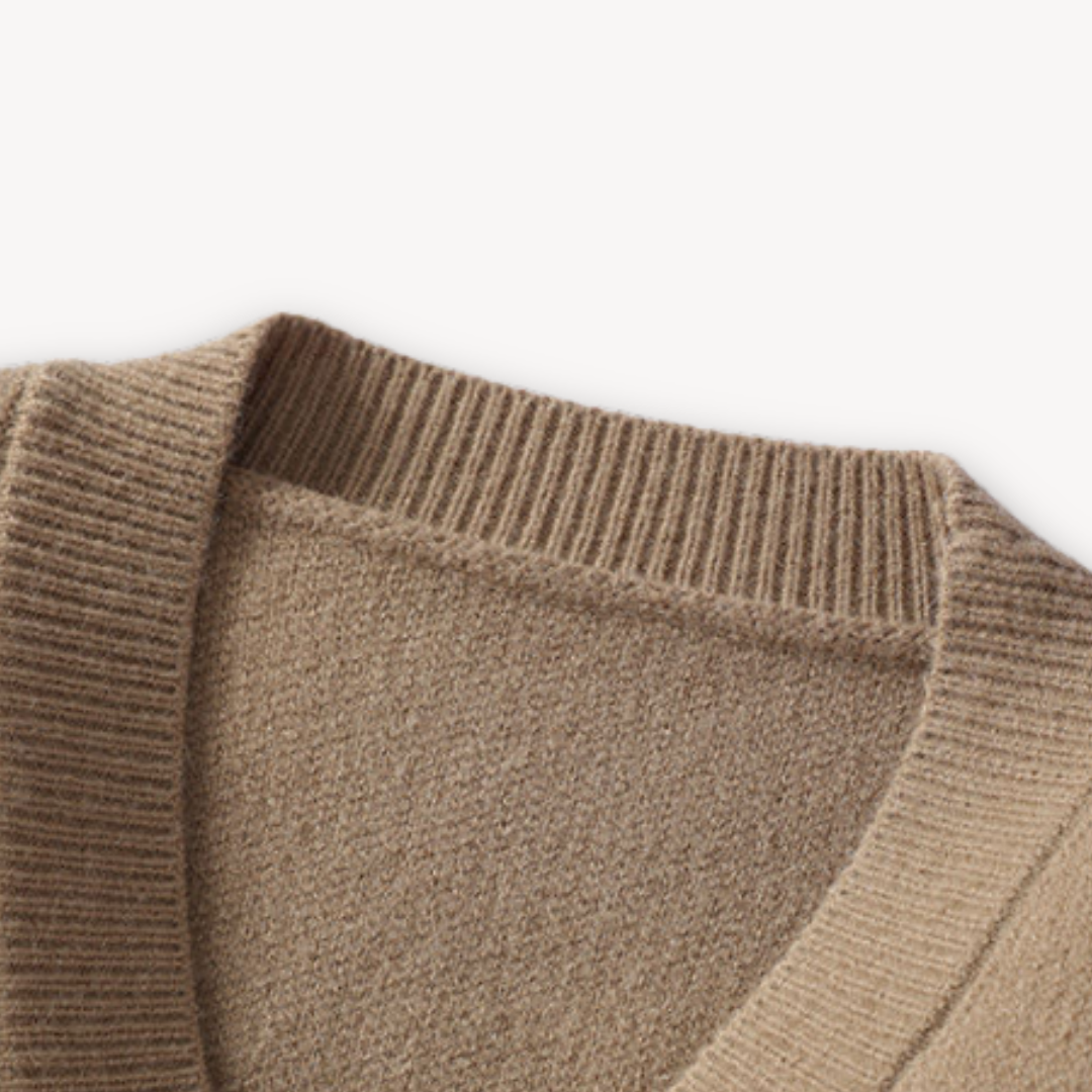 Men's cozy button-up knitted cardigan sweater, perfect for fall and winter comfort.