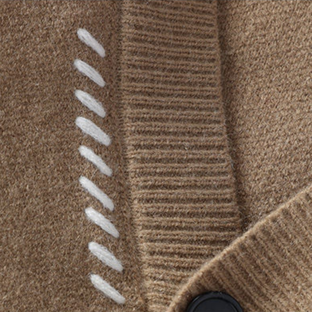 Versatile men's knitted button-up cardigan for winter layering. Casual, cozy, and stylish outerwear.