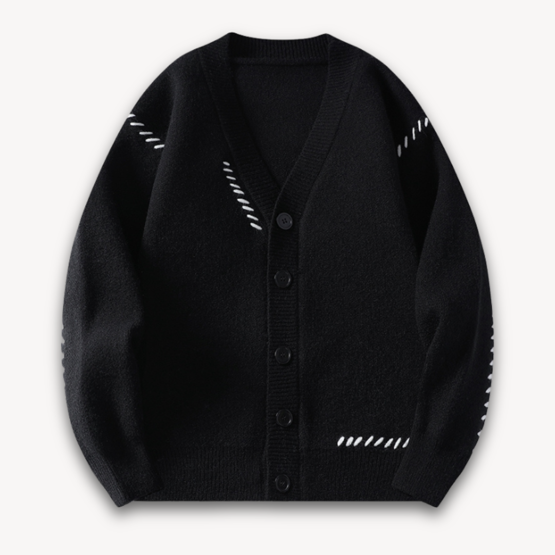 Men's versatile knitted button-up cardigan. Great for layering, casual, cozy winter and fall fashion.