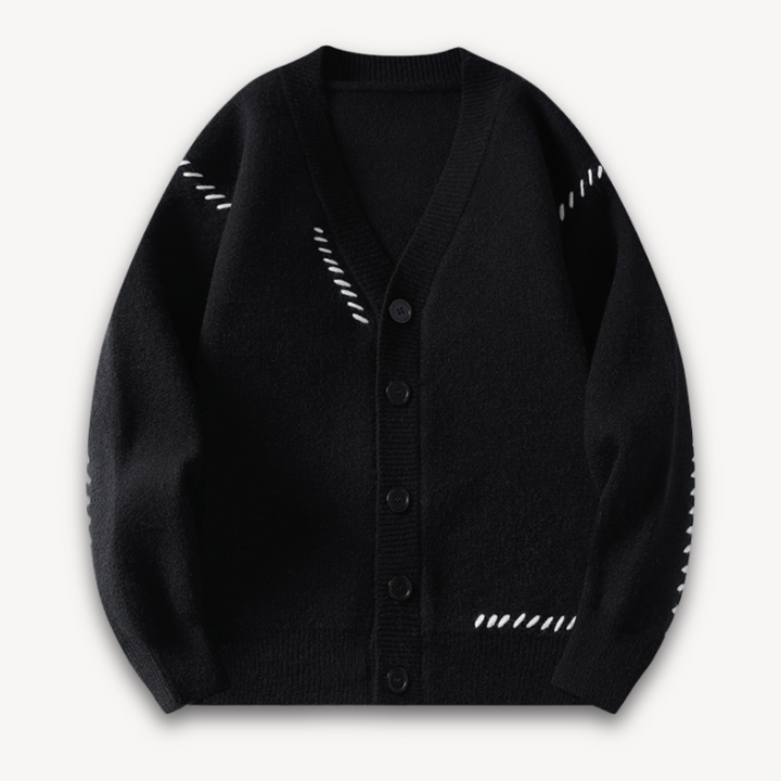 Men's versatile knitted button-up cardigan. Great for layering, casual, cozy winter and fall fashion.