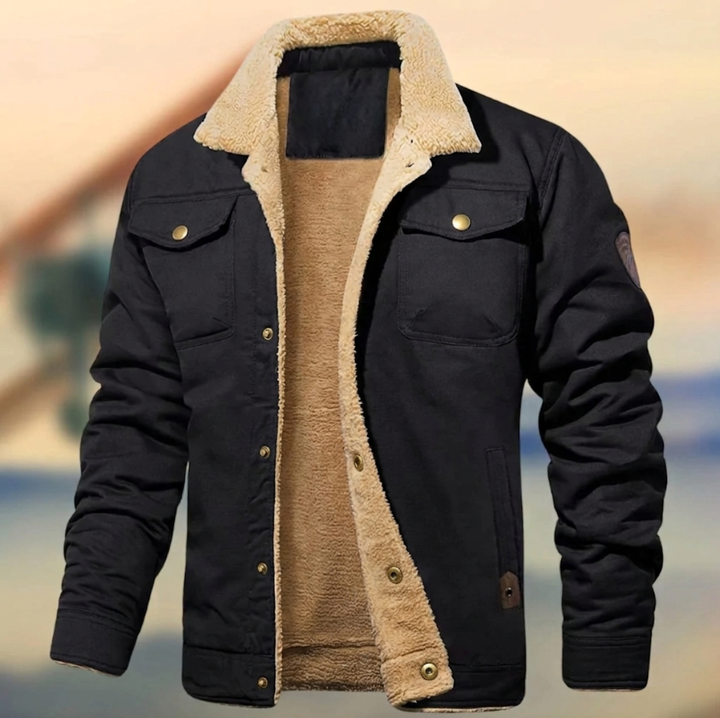 Stylish men's casual jacket with a cozy collar, great for fall, winter, and everyday fashion.