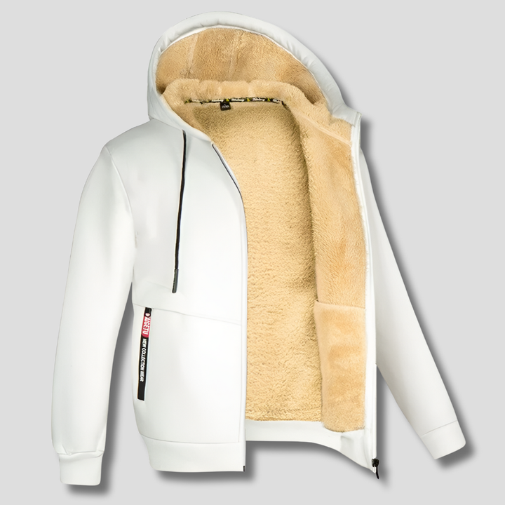 Warm lined men's crew neck pullover, a winter essential for ultimate coziness in cold weather.