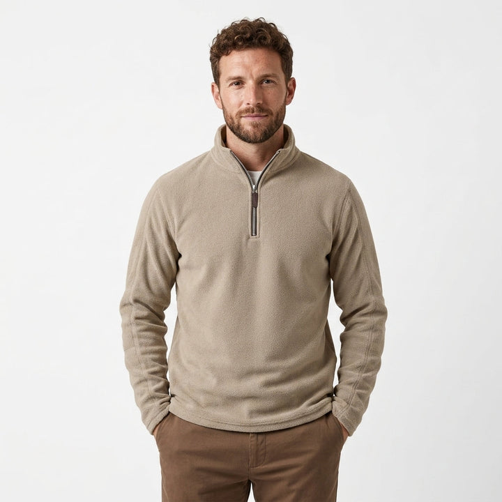 Comfortable men's long-sleeve quarter-zip henley sweatshirt, ideal for versatile winter fashion.