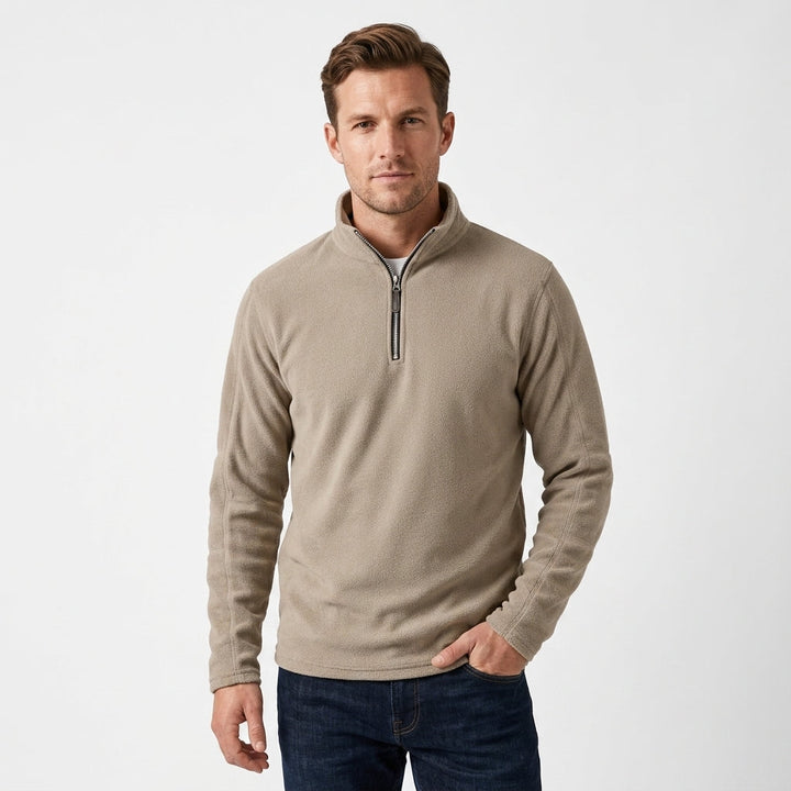 Soft men's quarter-zip henley sweatshirt, a versatile long-sleeve top for cozy winter fashion.
